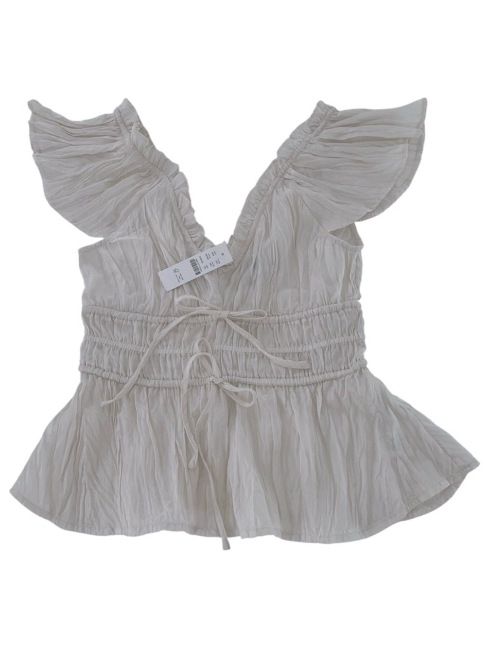 New J. Crew Cream Ruffle Palermo Peplum Babydoll Blouse in size XS - Picture 2 of 5